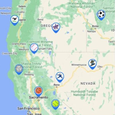 Map of youth sports teams and clubs in the Youth Sports Axis directory